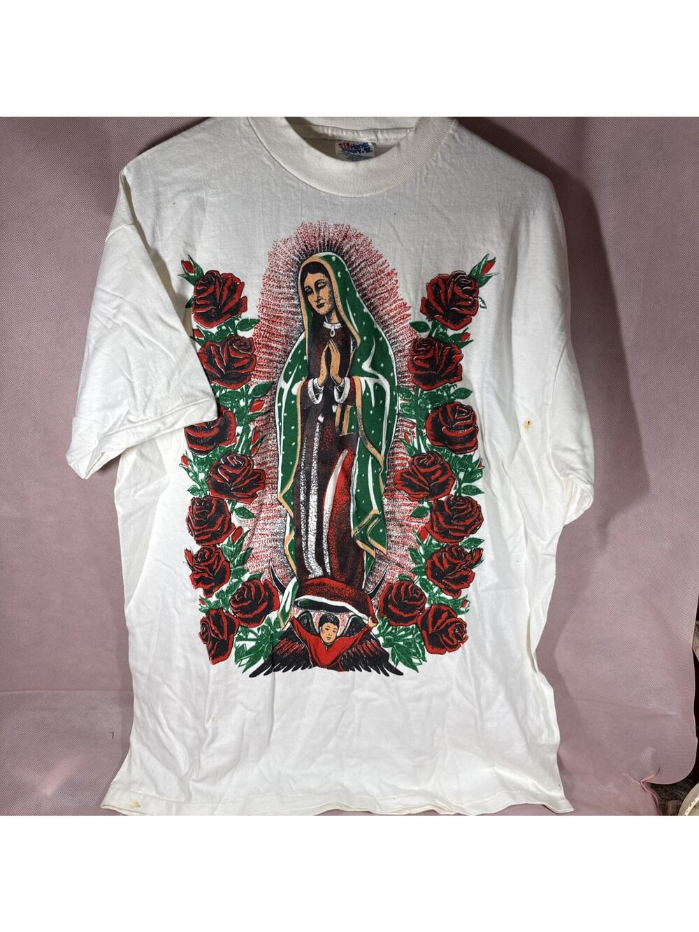Vintage 90s Virgin Mary Mexican bootleg Shirt Tshirt Large Hanes Beefy-T FF